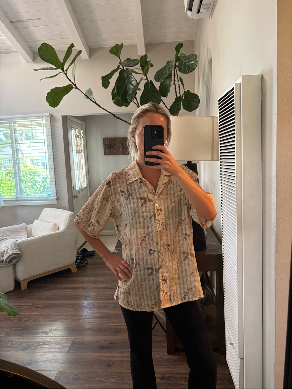 Jordan Cream Floral Short-Sleeve Button-Down Shirt vintage beach - Picture 2 of 4
